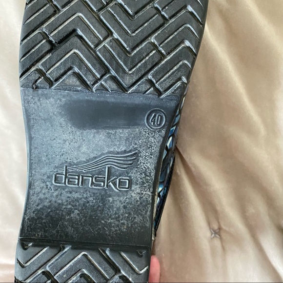 Dansko blue stained glass print leather professional slip on closed back clog 40 - Picture 7 of 14